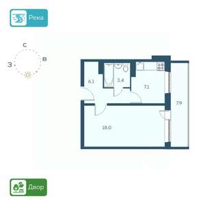 1-к квартира, строящийся дом, 39м2, 15/17 этаж