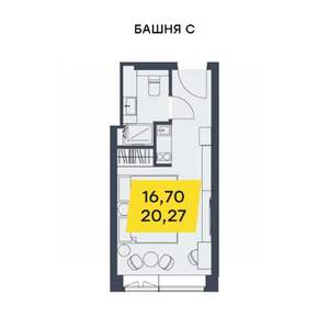 Студия квартира, строящийся дом, 20м2, 20/29 этаж