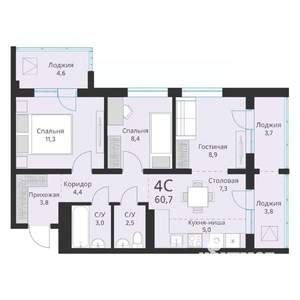 4-к квартира, вторичка, 61м2, 9/16 этаж