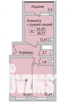 3-к квартира, строящийся дом, 59м2, 4/12 этаж