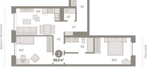 2-к квартира, вторичка, 69м2, 9/11 этаж