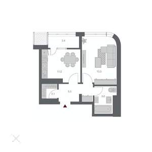 1-к квартира, строящийся дом, 43м2, 13/24 этаж