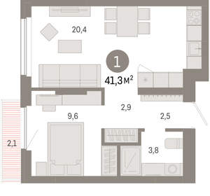 1-к квартира, вторичка, 41м2, 3/12 этаж