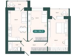 2-к квартира, вторичка, 57м2, 3/9 этаж