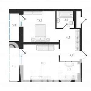 1-к квартира, вторичка, 52м2, 1/18 этаж