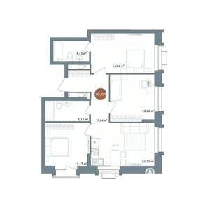 3-к квартира, строящийся дом, 71м2, 3/15 этаж