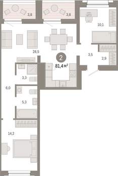 2-к квартира, вторичка, 81м2, 6/8 этаж