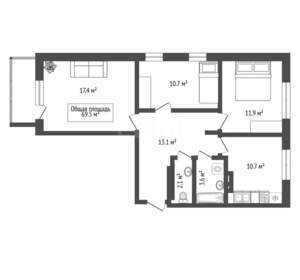 3-к квартира, вторичка, 70м2, 8/17 этаж