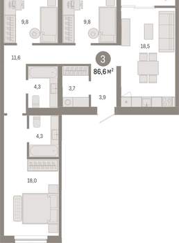 3-к квартира, вторичка, 87м2, 8/15 этаж