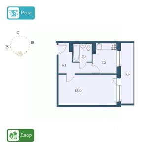 1-к квартира, строящийся дом, 39м2, 3/17 этаж