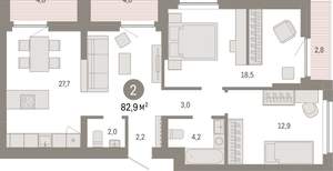 2-к квартира, вторичка, 83м2, 4/12 этаж