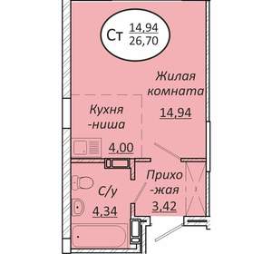 1-к квартира, вторичка, 27м2, 1/25 этаж