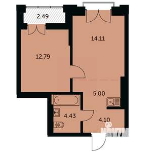 2-к квартира, строящийся дом, 42м2, 22/24 этаж