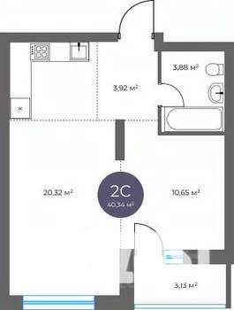 2-к квартира, вторичка, 40м2, 11/16 этаж