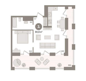 1-к квартира, вторичка, 81м2, 27/30 этаж