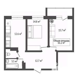 2-к квартира, вторичка, 61м2, 4/26 этаж