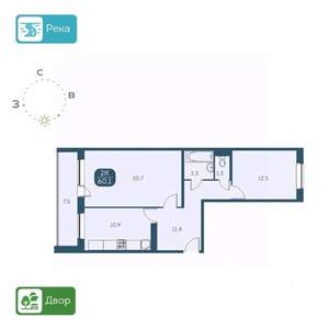 2-к квартира, вторичка, 64м2, 9/17 этаж