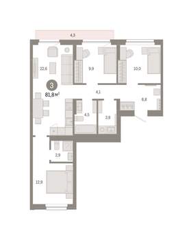 3-к квартира, вторичка, 82м2, 3/9 этаж