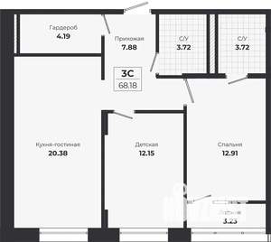 2-к квартира, вторичка, 65м2, 4/9 этаж