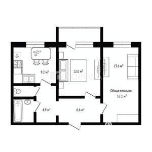 2-к квартира, вторичка, 52м2, 2/10 этаж