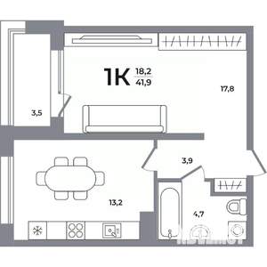 1-к квартира, вторичка, 41м2, 13/17 этаж