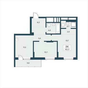 2-к квартира, вторичка, 60м2, 4/17 этаж