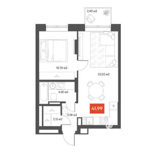 1-к квартира, вторичка, 43м2, 6/10 этаж