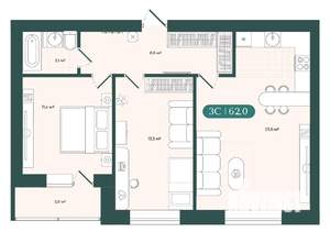3-к квартира, вторичка, 62м2, 3/9 этаж