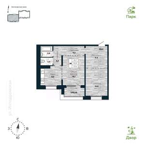 2-к квартира, строящийся дом, 57м2, 5/25 этаж