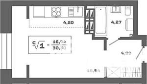 Студия квартира, вторичка, 30м2, 25/25 этаж