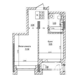 1-к квартира, строящийся дом, 30м2, 2/21 этаж