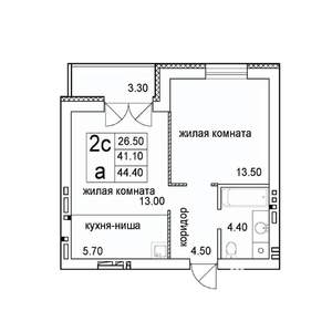 2-к квартира, строящийся дом, 44м2, 6/8 этаж