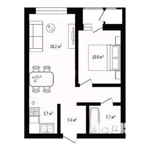 1-к квартира, вторичка, 43м2, 16/17 этаж