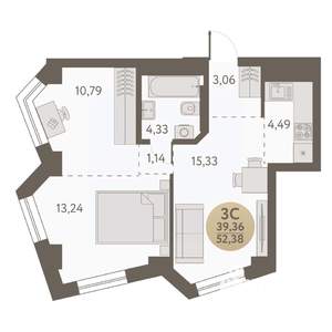 3-к квартира, вторичка, 52м2, 28/31 этаж