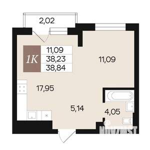 1-к квартира, вторичка, 39м2, 2/10 этаж