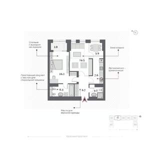 2-к квартира, сданный дом, 61м2, 12/15 этаж