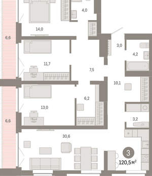 3-к квартира, вторичка, 120м2, 8/23 этаж