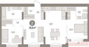 2-к квартира, вторичка, 79м2, 8/9 этаж