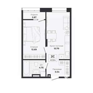 2-к квартира, вторичка, 39м2, 2/9 этаж