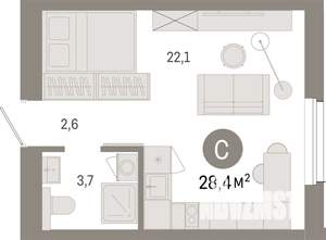 Студия квартира, вторичка, 28м2, 9/24 этаж