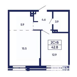 2-к квартира, вторичка, 43м2, 1/14 этаж