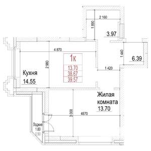 1-к квартира, строящийся дом, 39м2, 7/21 этаж