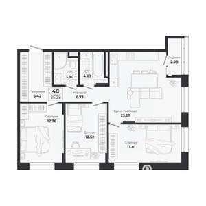 4-к квартира, строящийся дом, 82м2, 6/9 этаж