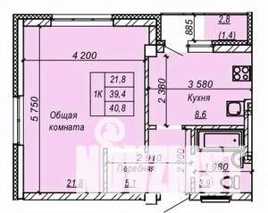 1-к квартира, вторичка, 41м2, 1/9 этаж