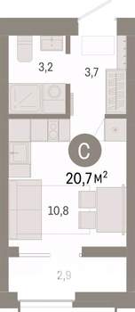 Студия квартира, вторичка, 21м2, 5/6 этаж