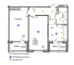 2-к квартира, строящийся дом, 61м2, 2/17 этаж