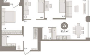 3-к квартира, вторичка, 90м2, 18/30 этаж