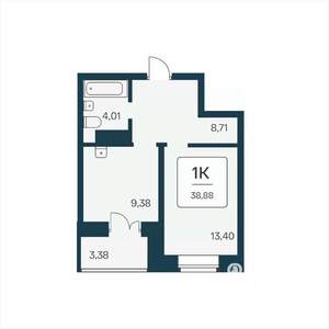 1-к квартира, вторичка, 39м2, 18/25 этаж