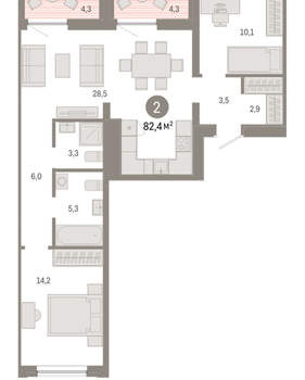 2-к квартира, вторичка, 82м2, 3/17 этаж
