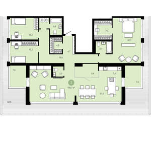 3-к квартира, сданный дом, 166м2, 10/10 этаж